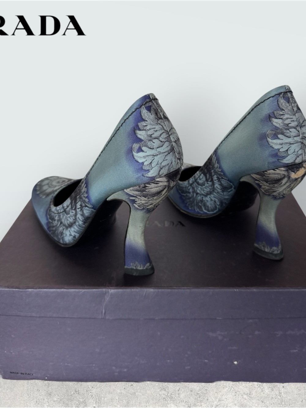⬇️ Prada CALZATURE DONNA Twill Rosoni Floral Sculpted Curve Heel Vintage Pumps - Picture 10 of 16